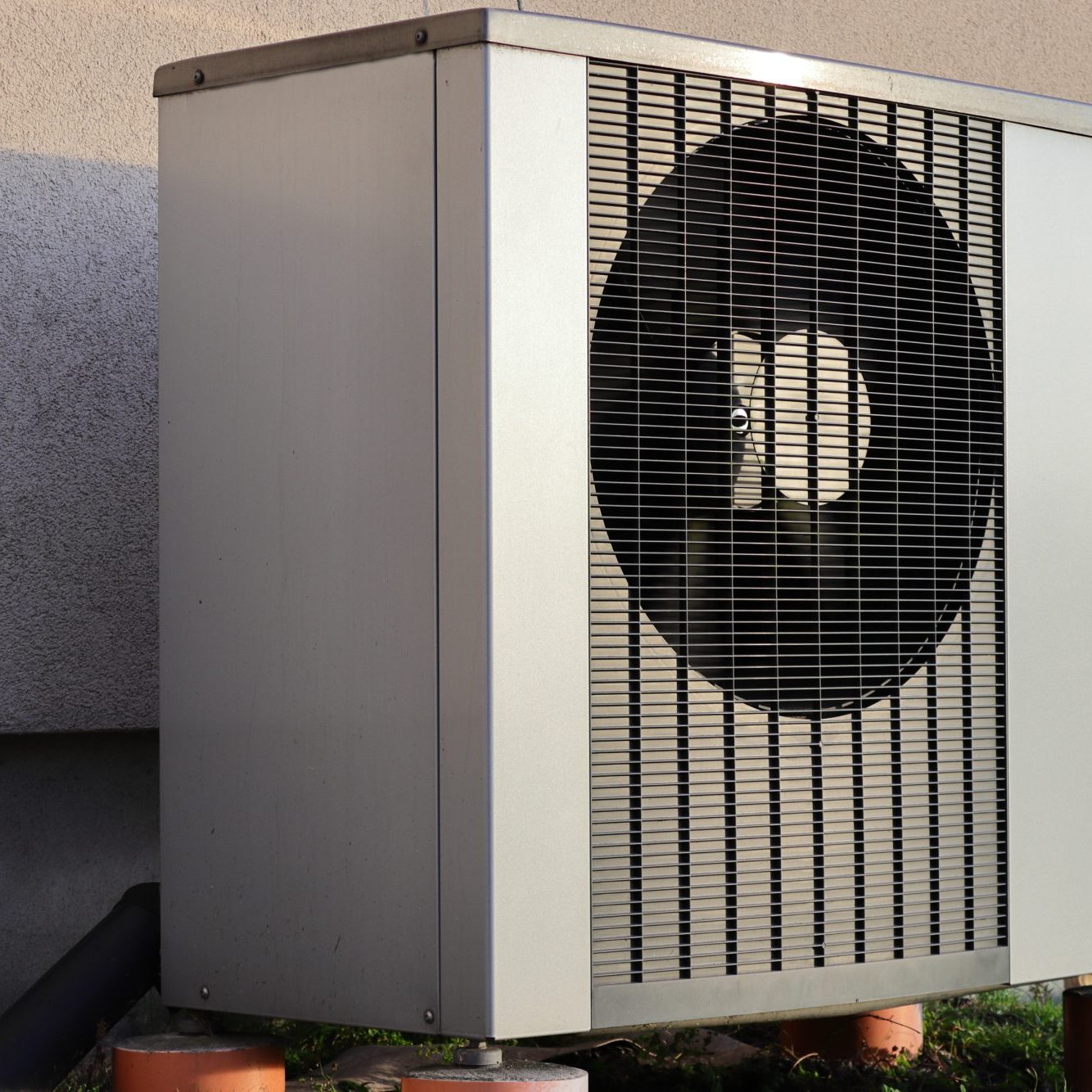 Outdoor unit air-water heat pump...Fan grille. Heating of a family house